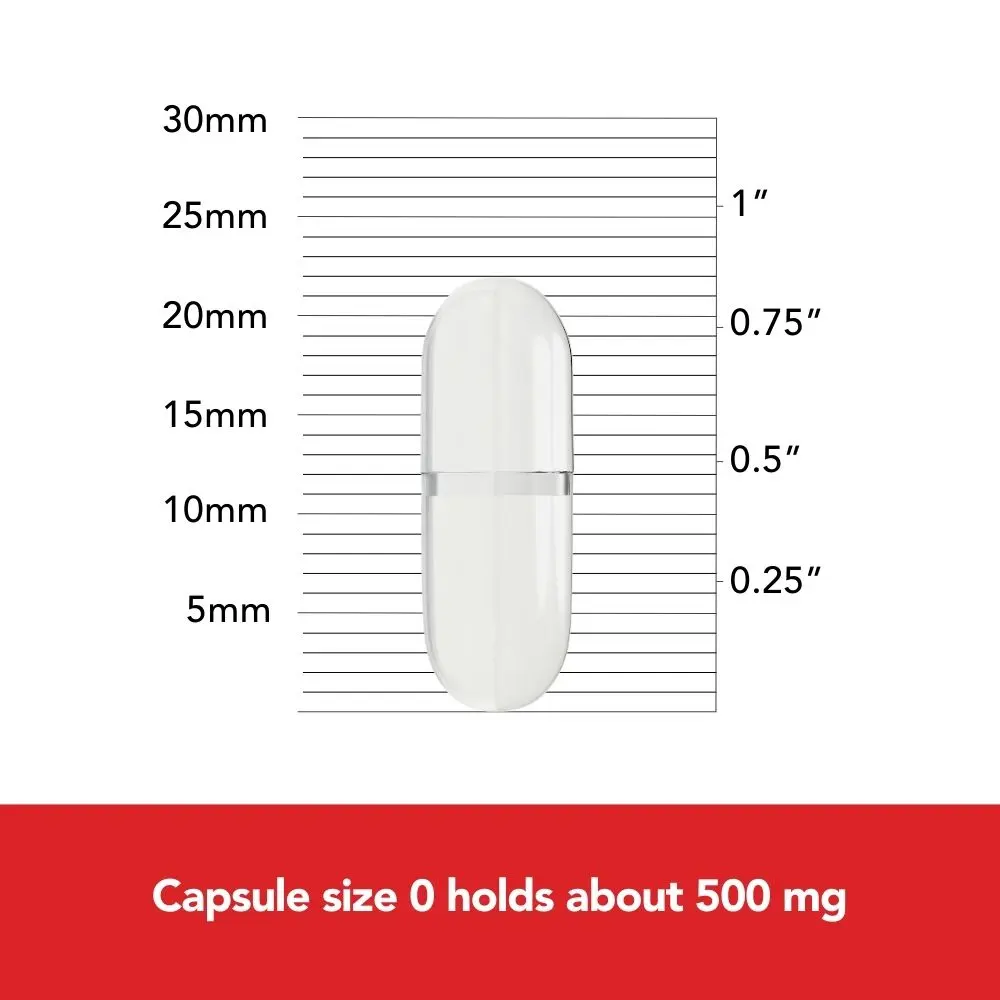 Image of capsule size 0 holds about 500 mg.