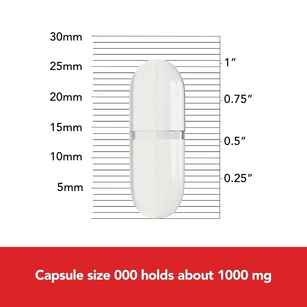 Image of capsule size 000 holds about 1000 mg.