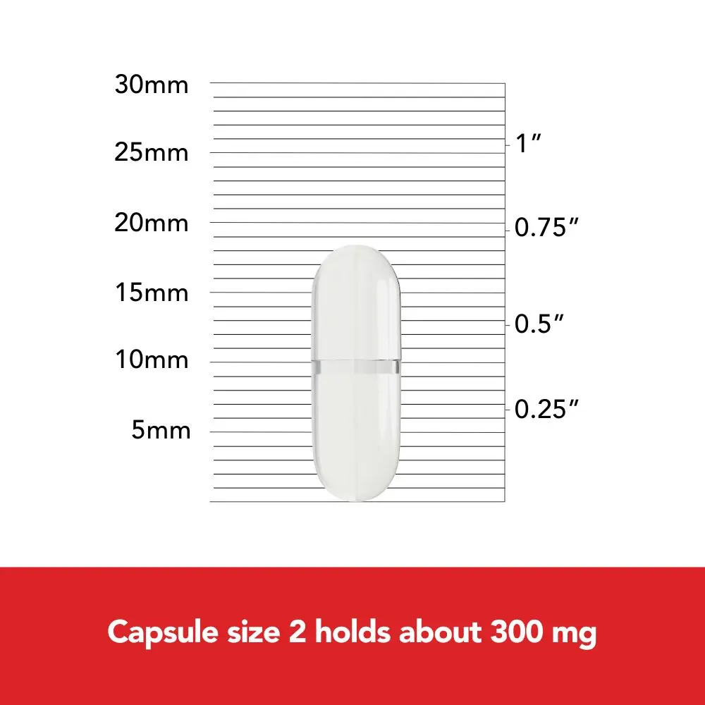 Image of capsule size 2 holds about 300 mg.