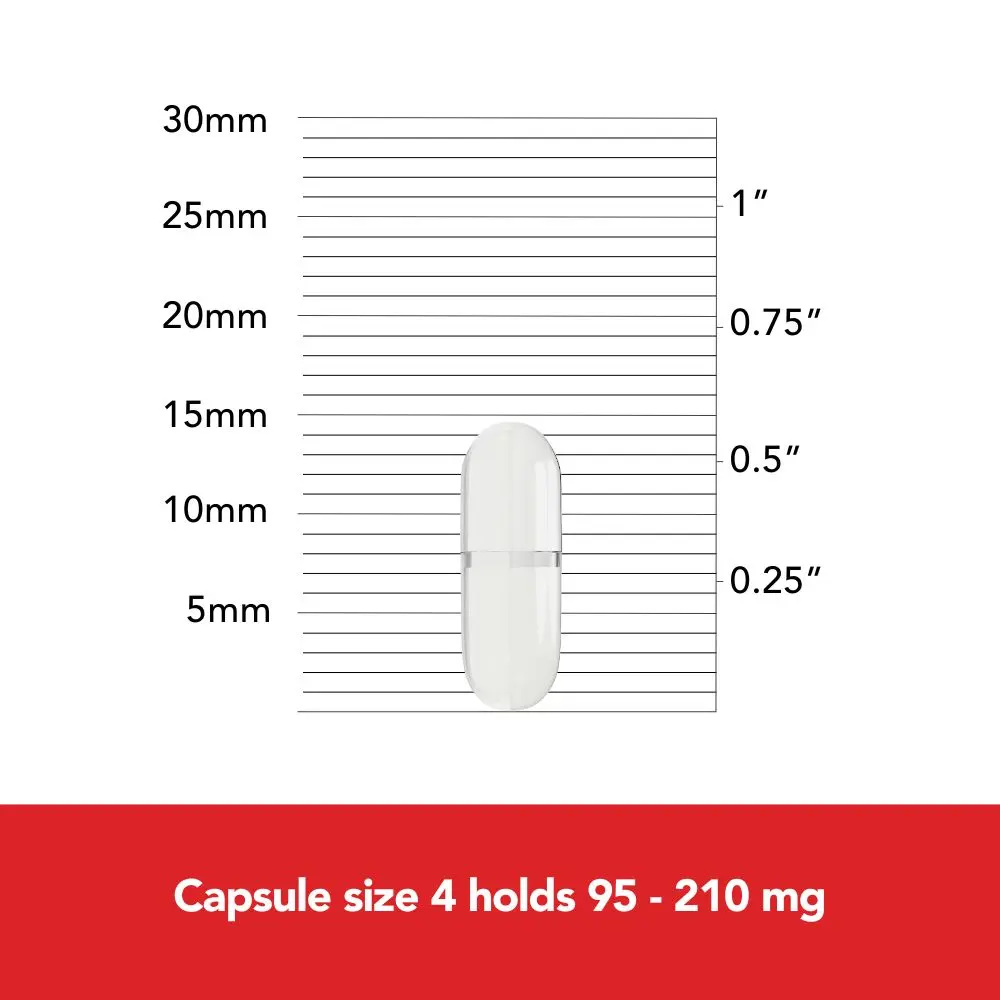 Image of capsule size 4 holds about 95-210 mg.