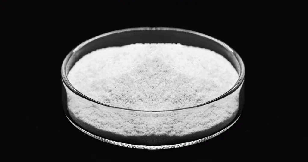 Microcrystalline cellulose in a lab testing dish.